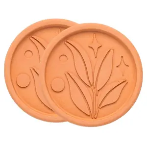 Terracotta Brown Sugar Saver and Softener Disc with Elegant Leaf Design, 2 Pack - Food Storage Containers Kitchen Utensils Oven Tin Bake