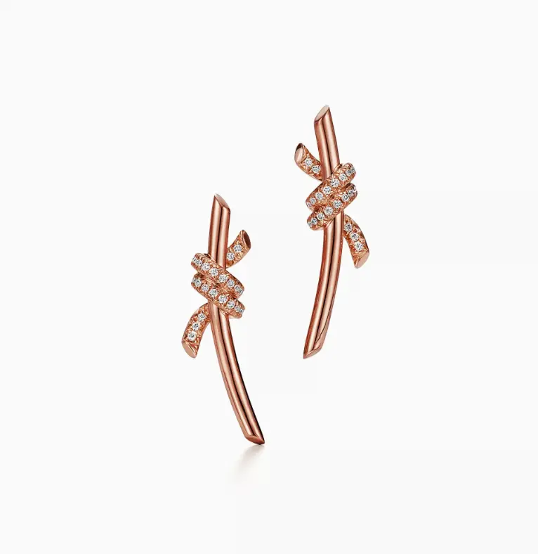 Pre-owned Tiffany Knot Earrings in Rose Gold with Dias