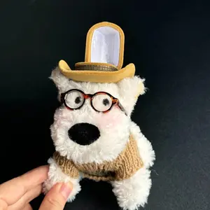 Creative Proposal Ring Box with West Highland Terrier Plush Toy, Surprise Gift for Girlfriend, Ceremony-Ready Engagement Ring Holder