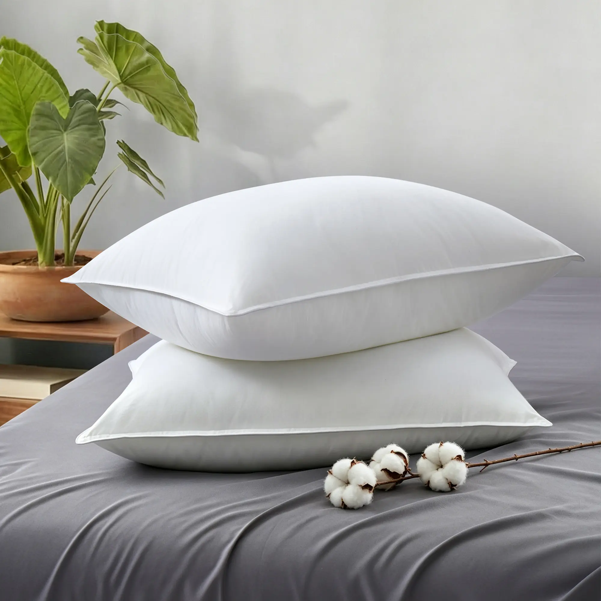 PEACE NEST 100% Cotton Breathable Cover Pillows - Soft, Supportive Hypoallergenic Polyester Fill, Anti-Allergic Hotel-Style Comfort for Side Sleepers, Everyday Use