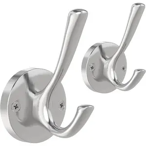 Brushed Nickel Wall Hooks Towel Hooks, 2 Pack Coat Robe Hook Heavy Duty Bathroom Double Hook Wall Mounted, Hand Towel Hooks for Closet Entryway Cubicle Kitchen