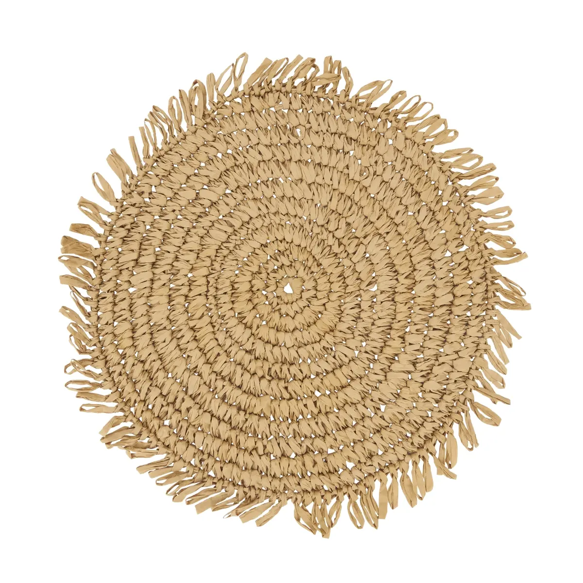Saro Lifestyle 2575.N14R 14 in. Rustic Raffia Fringe Placemat, Natural - Set of 4