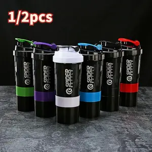 Creative Protein Powder Shaker Cup, 500ML/17oz Three-Layer Design, Portable Handheld Fitness Milkshake Cup, Spring Spider Cup