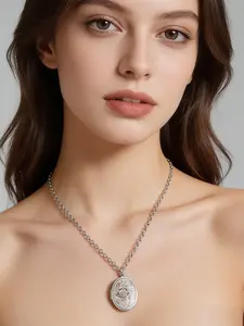 Heart Flower Oval Photo Locket Pendant Necklace, Vintage Brass Jewelry for DIY Keepsakes, Perfect Gift for Couples