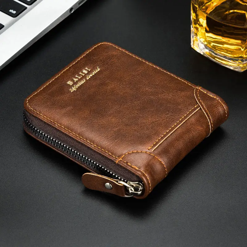 2025 New Men's Wallet PU Leather Purse Zipper Retro Style Short Wallets Men Card Holders Coin Storage Money Bag