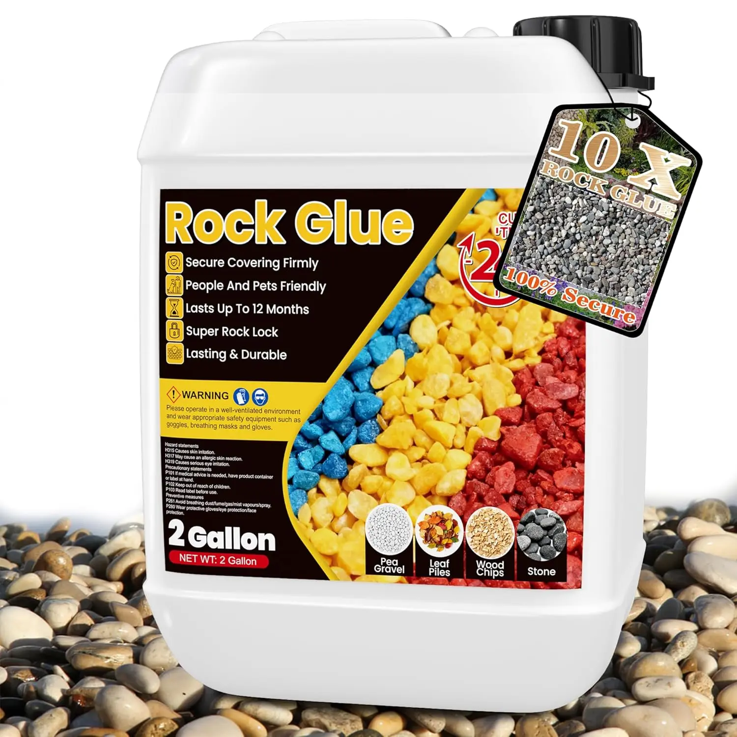 2 Gallon Rock Glue for Landscaping -  Mulch Glue, Quick Dry Pea Gravel Stone Glue, Permeable -Safe,  to  Rock Adhesive for Garden, , Walkway, Rubber Mulch with Blue Marks