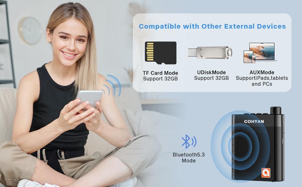 【COHYAN K6】 Bluetooth Voice Amplifier forTeachers, Portable Wireless Megaphone Speakerwith Wired Headset Microphone and Waistbandfor Classroom, Training, Yoga, Speech, MeetingTour Guides Audio Compact Noise  microphone headset pa system