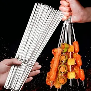 Stainless Steel Barbecue Skewers, Thickened BBQ Sticks, Lamb Skewers, Iron Meat Skewers, 10/50pcs Set, Durable Grill Utensils