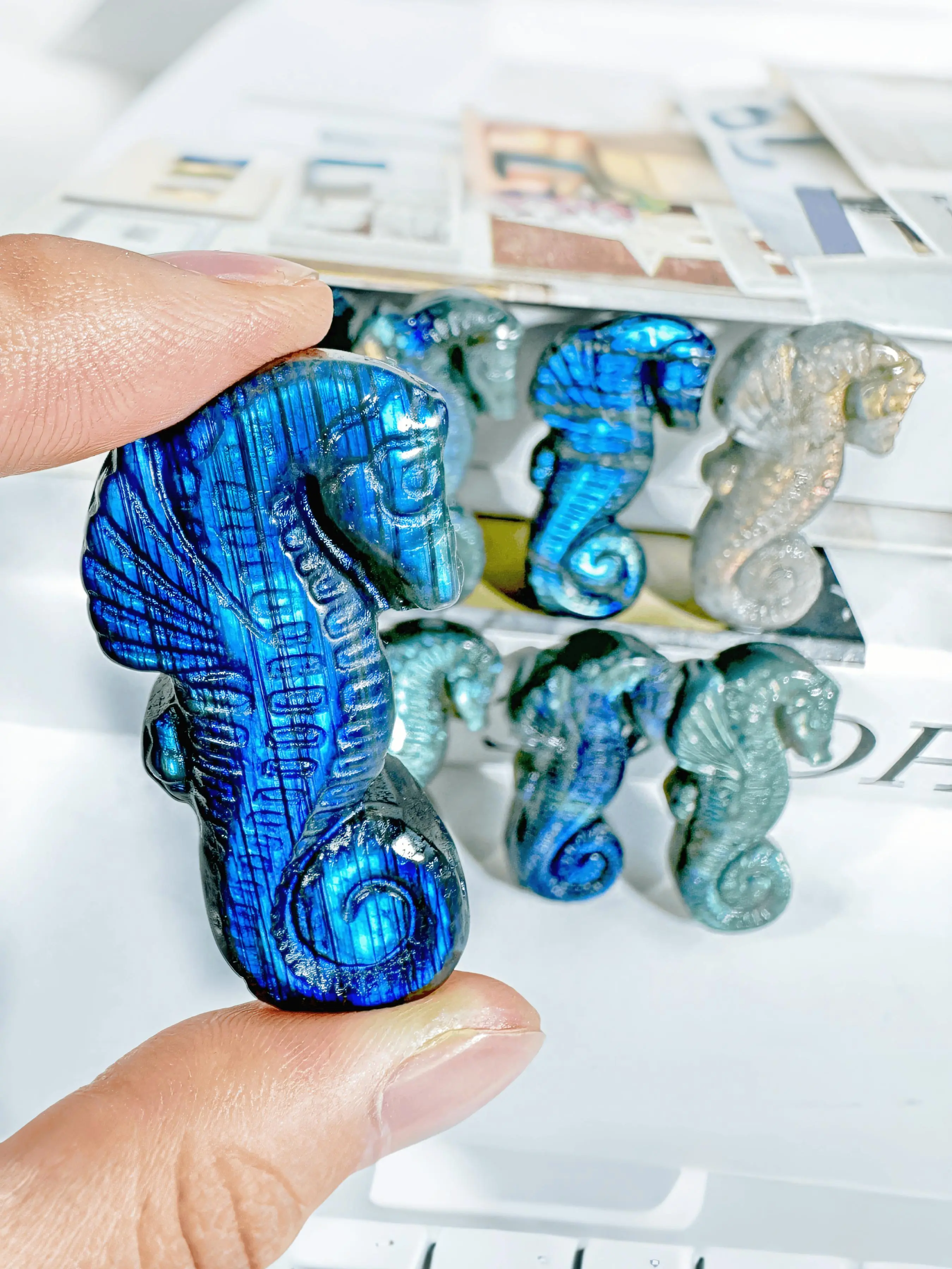 Natural Labradorite Sea Horse Shape Carvings, Sea Horse Shape Carvings, Healing Stone, Unique Birthday Gifts, Home Decoration