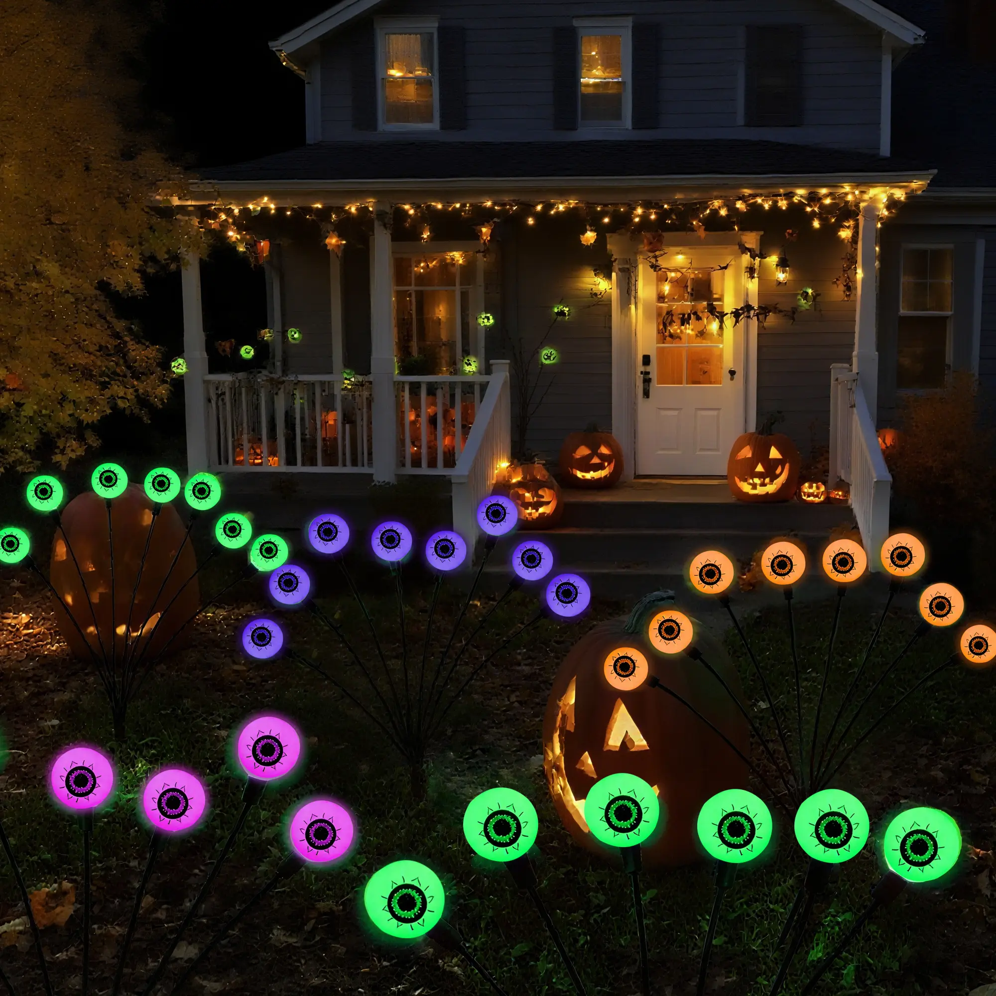 RoyalCraft Solar Halloween Eyeball Lights Outdoor: 8 Pieces Scary Color-Changing LED Eyes with Stakes, IP65 Waterproof Solar Powered Halloween Yard Decorations for Garden, Lawn, Porch
