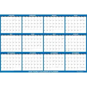 36" x 54" SwiftGlimpse 2026 Wall Calendar Erasable Large Wet & Dry Erase Laminated 12 Month Annual Yearly Wall Planner, Horizontal, Navy