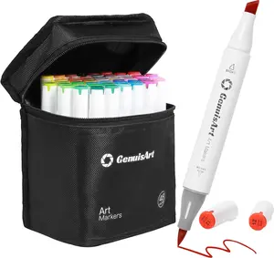 48 Colors Dual Tip Art Markers Set, Chisel and Brush Dual Tips, with Leak Prevent Drawing Mat, Alcohol Based Permanent Markers for Book Painting, Sketching Drawing, Coloring Illustration
