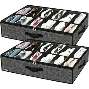 Set of 2/4 Under Bed Shoe Storage Organizer for Closet - Fit 12 to 24 Pairs, Underbed Shoes Container Boxes with 2 Sturdy Handles and Clear Window,Foldable Shoe Rack Holder L29.3 x W23.6 x H5.9