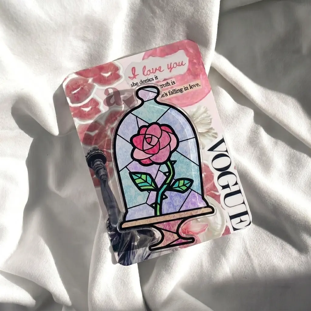 Enchanted Rose Stained Glass Phone Grip, Fairy Tale Floral Phone Stand, Cute Cottagecore Rose Case Accessory, Romantic Fantasy Reader Booktok Gift for Her