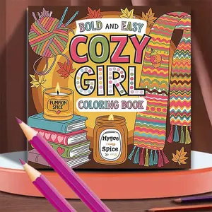 Cozy Girl Themed  Coloring Book, 1 Count  Adult Coloring Page, Thick Paper Easy to Color Coloring Book Gift for Friends, Colleagues, Family, School Gift