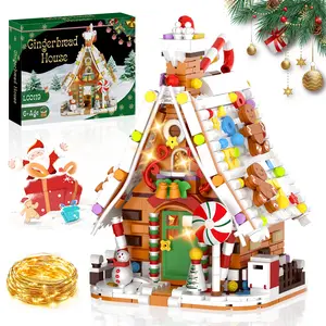 BUILDIFY Christmas 2025 Gingerbread House Building Block Set Pink Green Village House Blocks with Christmas Tree and Train for Aged 12 and Above Ideal Gift and Home Decoration