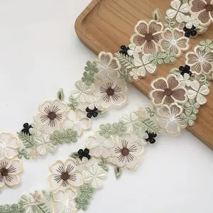 Daisy Flower Pattern Ribbon, 1 Roll DIY Decorative Lace Ribbon, Sewing Embroidery Craft, Wedding Dress Headband Clothes Decoration, Party Gift Decoration