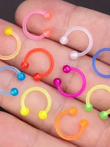 10pcs Glowing Flexible Septum Piercing Rings Acrylic Horseshoe Nose Hoop Rings Eyebrow Lip Earring Tragus Barbells Piercing Jewelry Retainer Body Piercings Set