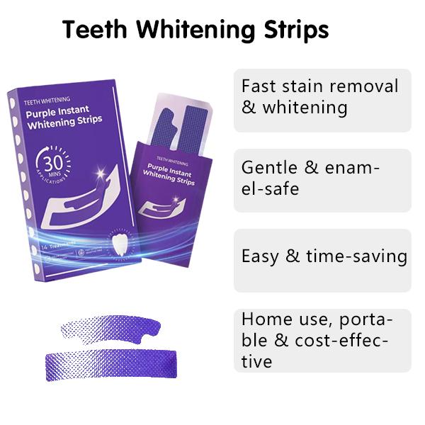 Purple Teeth Whitening Strips - 14/28 Whitening Sessions - Safe for Enamel - Non Sensitive Teeth Whitening - Peroxide-Free Whitening Strips, 14-day treatment (14 Packets - 2 Strips per pack) - Non-Slip, Dry Strip Technology
