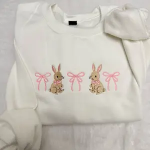 Cute dainty coquette Easter bunnies sweatshirt embroidered sweatshirt Easter bunnies cute embroidered sweatshirt