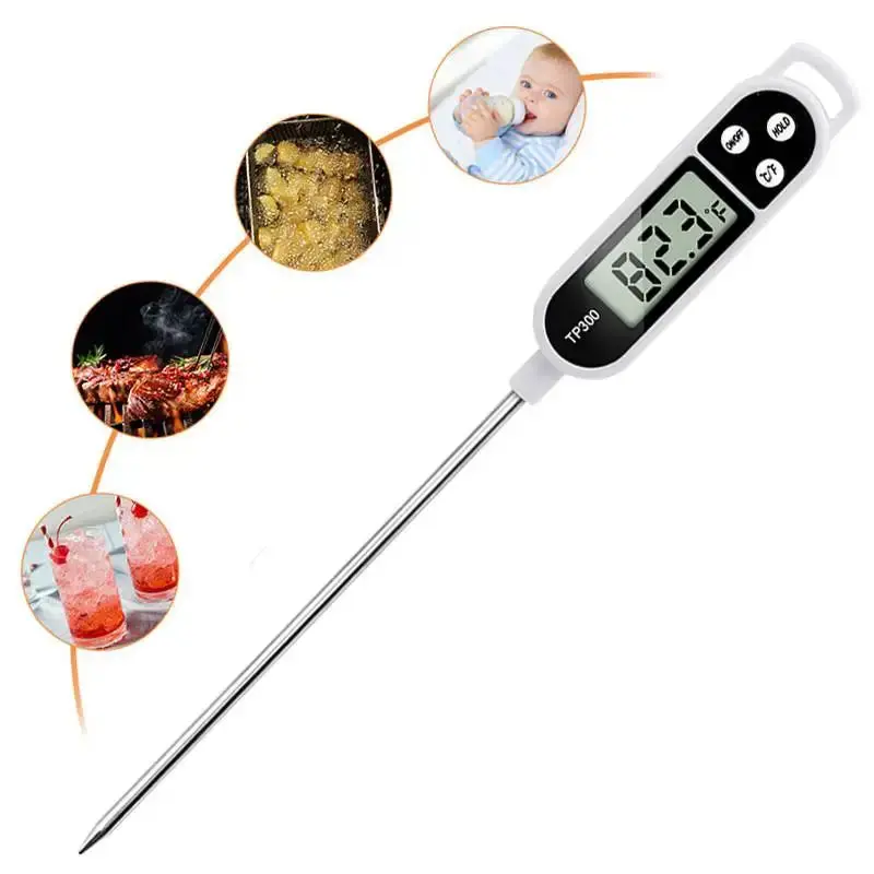 Stainless Steel Digital Food Thermometer - Instant Read Kitchen Probe, Lightweight for Meat BBQ, Coffee, Oil Cooking