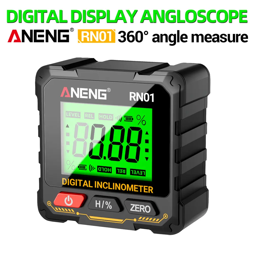 ANENG RN01 Digital Inclinometer - 360° Angle Finder with Strong Magnetic Base & 0.05° High Accuracy, Hardware Tool for Woodworking, Measures Angles, Levels, Slopes, Laser Level & Detector Home
