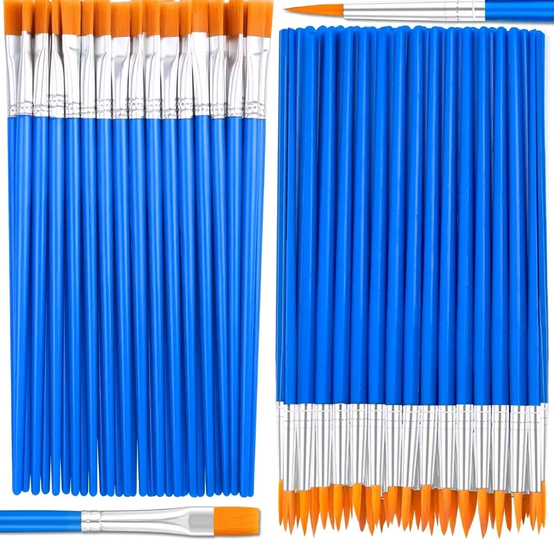 Small Acrylic Painting Brush Set/50Pcs Flat Tip & 50Pcs Round Tip Brushes