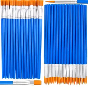 Small Acrylic Painting Brush Set/50Pcs Flat Tip & 50Pcs Round Tip Brushes