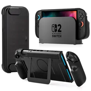 COOWPS Split Protective Case for Nintendo Switch 2 TPU Middle Frame PC Face Cover Non-Slip Ergonomic Grip Storage for 12 Game Cards Supports Stand Use Shock Absorption Anti-Scratch