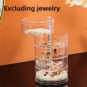 Rotating Storage Box (with rotating top cover) - Transparent multi-layer desktop model, suitable for earrings, bracelets, hair accessories - Dust-proof cover design, plastic rotating base, suitable for bathroom countertop or dressing table - Compact and s