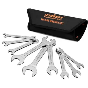 Super-Thin Open End Wrench Set | Bike Wrench Set with Rolling Pouch | CR-V Steel |19-Piece SAE & Metric | 1/4" to 1-1/16" & 5.5mm to 27mm for Mechanics