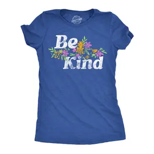 Womens Funny T Shirts Be Kind Floral Cute Motivational Tee For Ladies Funny Womens T Shirts Cute Vintage Fashion Casual Ladies T-Shirt Gift Funny Motivational Top Women's Novelty Tees Royal - Be