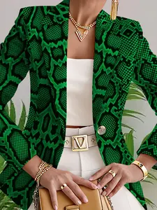 Women's Autumn Outdoor Snake Print Geometric Pattern Digital Print Blazer Jacket, Trendy Blazer, Fitted Casual Style, Regular Length, Spring & Fall