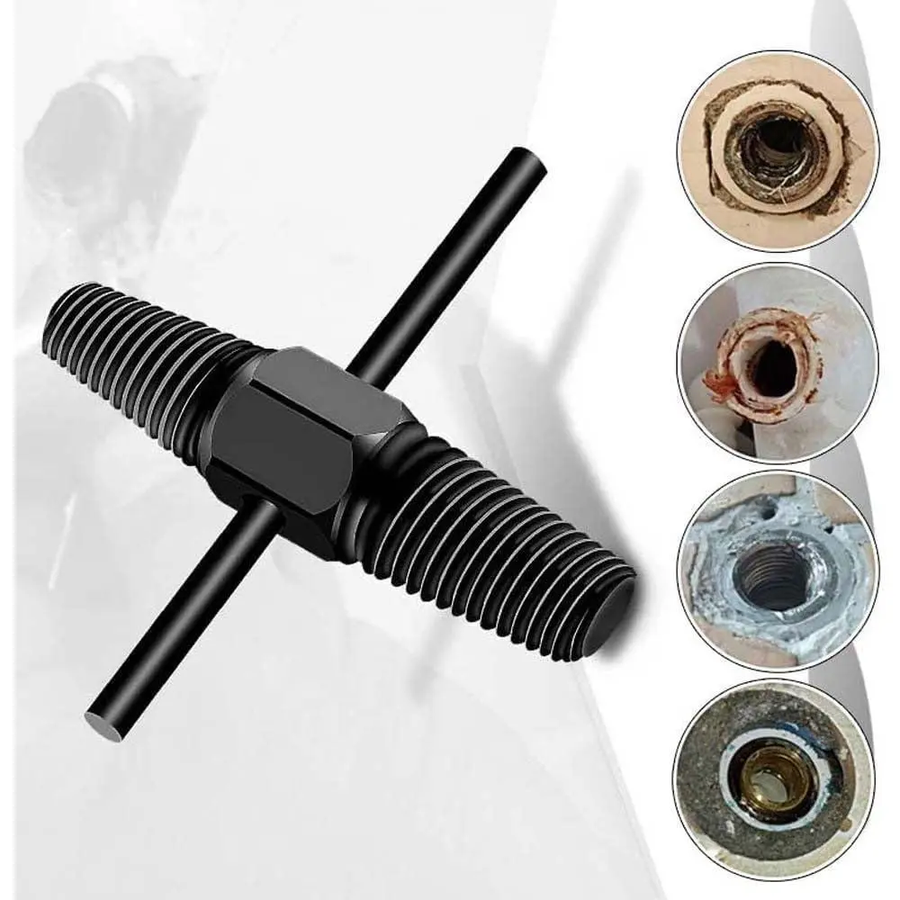 1pcs Carbon Steel Double-Head Broken Screw Extractor with 100mm Black Rod, 1/2in-3/4in Multi-Purpose Efficient & Time-Saving Tool for Pipes, Valves, Water Pipe Bolts