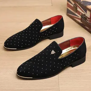 Men's Suede Leather Casual Shoes Mens Fashion Slip-On Rivets  Loafers Moccasins