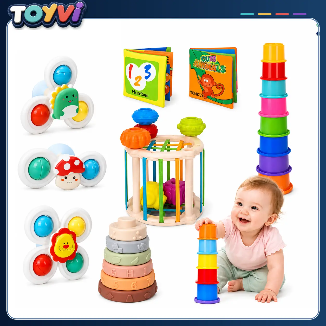 26-in-1 Educational Activity Toy Set with Soft Cloth Book,Stacking Blocks & Learning Toys, Birthday Gifts for Boys Girls