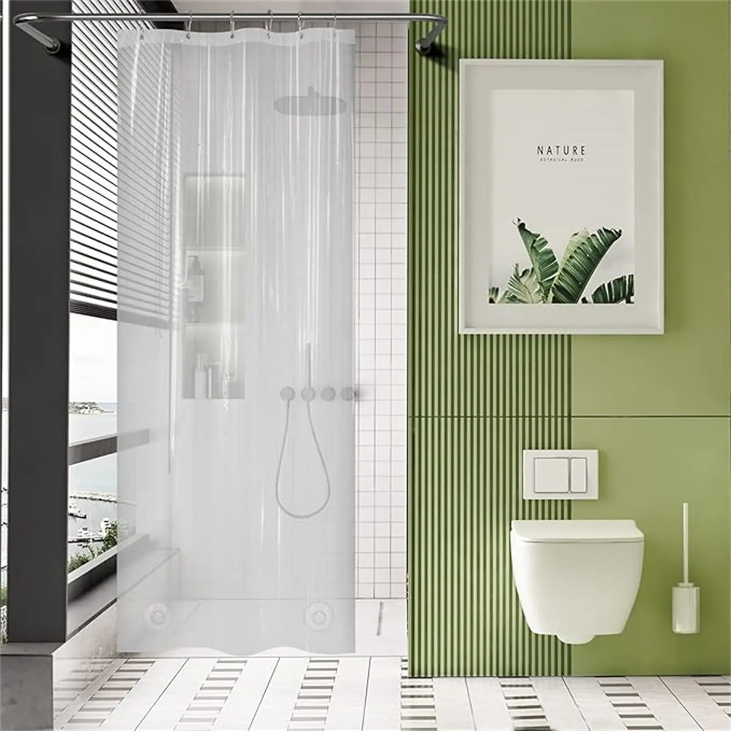 Peva Shower Curtain Liner, Waterproof Plastic Bath Curtain, 71x71 Inches, Metal Grommets, Magnetic Weights, 12 Hooks, Shower Curtain Liner With Magnets