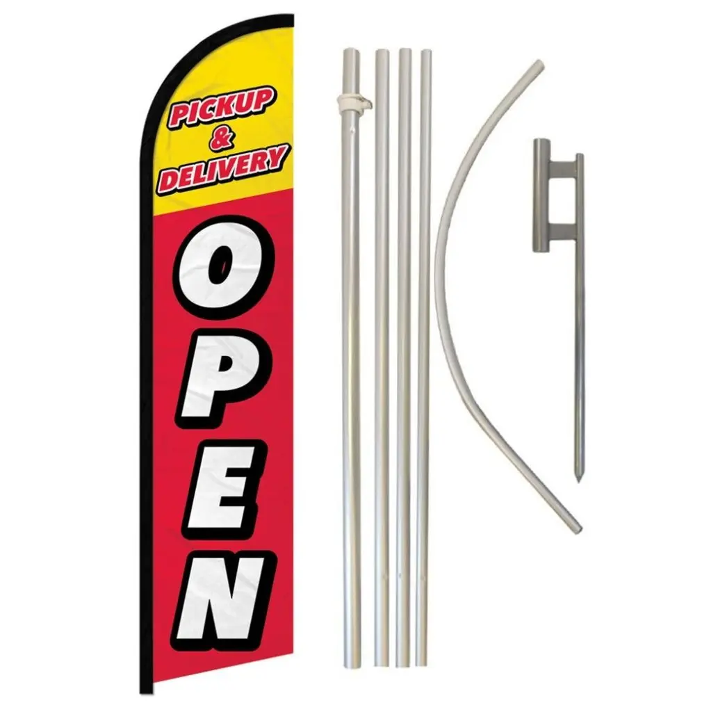 Windproof Banner Decoration Kit with Steel-Aluminium Pole - 11.5x2.5 ft Steel Pole, Synthetic Polyester Fabric Flag, Unique Printing, Curved Sleeve, Easy Install Standing Banner for Business Outdoor Displays, Unique Graphics