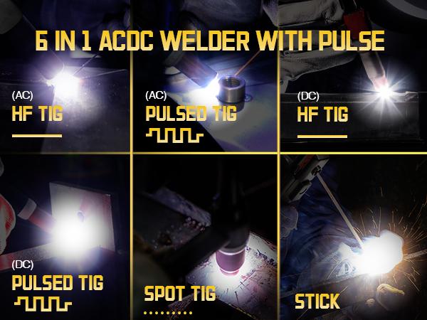 HZXVOGEN HVT250P AC/DC TIG Welder AC DC with Pulse, 200A Aluminum TIG Welder with Square Wave 110V/220V IGBT Inverter HF TIG/Pulse TIG/Stick Welder Machine