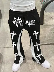Men's   Cross & Letter Print   Print Pants, Casual Comfy Trousers for Spring & Fall, Fashion Men's Bottoms for Daily Wear