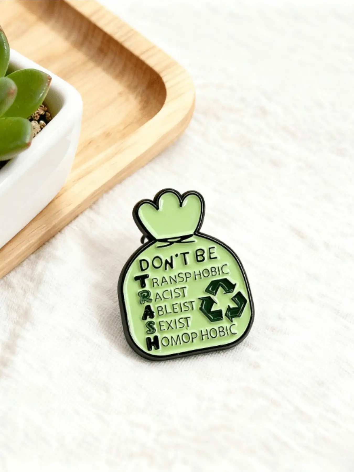 Activist Enamel Pin Clip, "Don’t Be Transphobic, Racist, Ableist, Sexist, Homophobic" Trash Bag Brooch, Lapel Pin for Social Justice Enthusiasts & Inclusivity Supporters, Gift for Equality Fans & Lovers, Durable Metal Pins, Alloy Brooch Pin