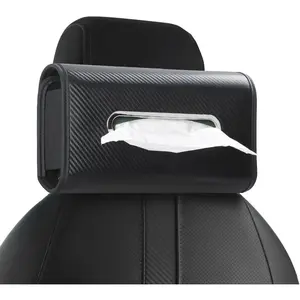 Upgraded Tissue Holder Premium PU Leather Tissue Box Cover Keep Tidy Backseat Rectangular Napkin Holder For Car Fits 100-160 Regular Size Tissues Multi-Position Organizer in Cars Black