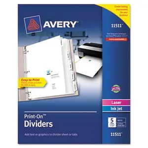 Avery 11511 Print-On Dividers- 5-Tab- 3-Hole Punched- 8.5 x 11- White- 1-Set