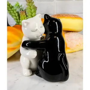 Ebros Colorful Ceramic Black White Cats Couple Hugging Dancing Salt Pepper Shakers Set