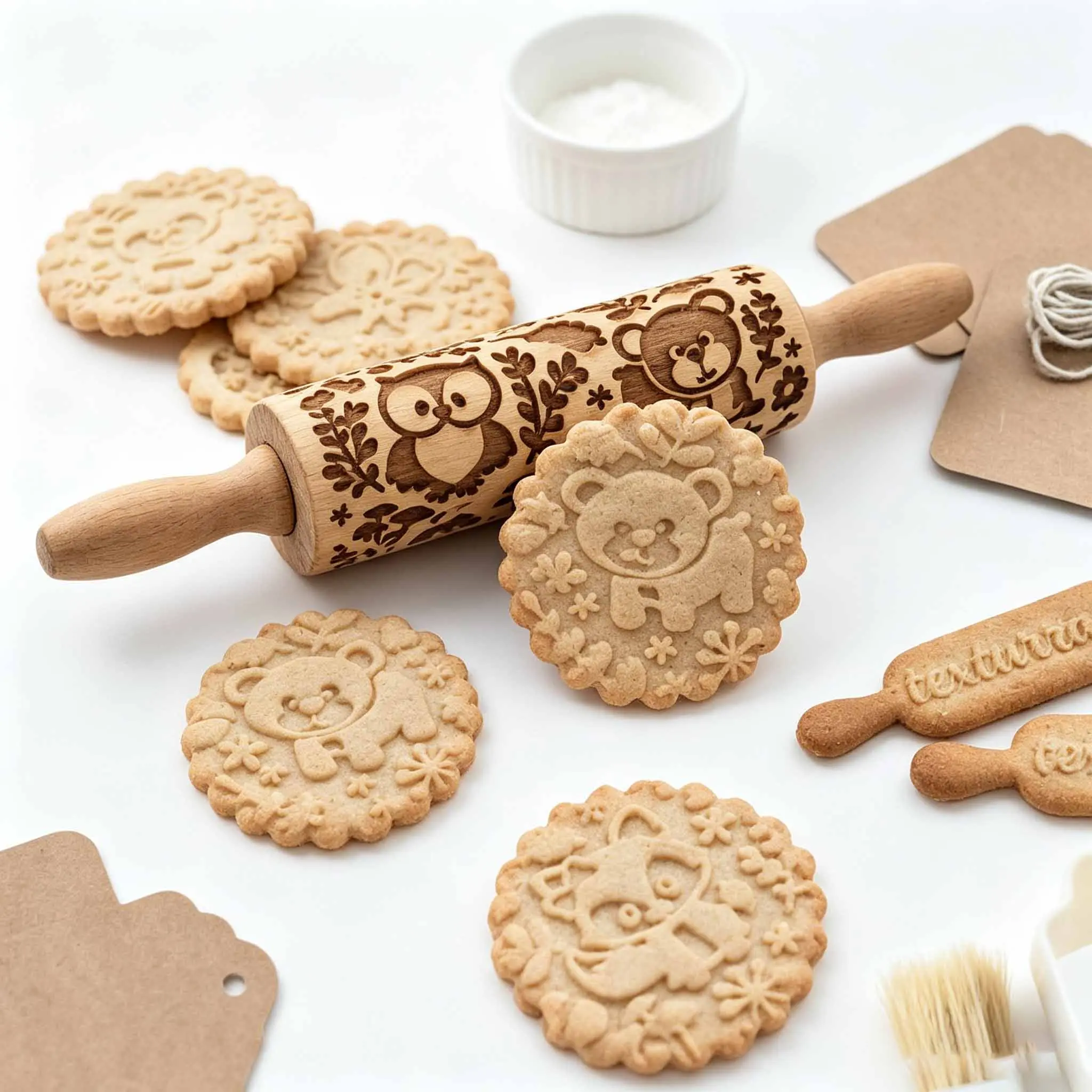 Forest animals Printing Rolling Pin, Embossing Rolling Pin,Laser Engraving Rolling Pin, Biscuit Decorating Roller,Suitable for Christmas Gifts