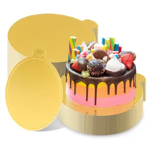 200 Mini Cake Boards Round Golden Mousse Disposable Cardboard Plate Coated Cakeboard For Kitchen Baking Caking Pizza Dessert Cupcake Tray (4 Inch)