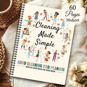 1 Aesthetic ADHD Cleaning Plan Spiral Notebook - Home Cleaning Schedule and Checklist, Organization and Scheduling, including daily, weekly, monthly, and yearly chore logs, designed for homemakers, with a time management notebook and office planner