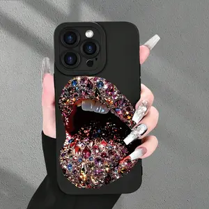 Sexy Diamond Lip Print Phone Case, Shockproof Full Protection for iPhone 17/16/11/12/13/14/15/16/17 Pro Max/plus/air, Gift for Boyfriend/girlfriend
