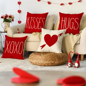 4pcs Valentine's Day Happy Pillow Cover, Red Love Cupid Arrow Kiss Single sided Printed Cushion Cover, 18 * 18 inches, Zippered Closure, Farmhouse Festival Party Decoration, Suitable for Room Living Room Home Sofa Decoration (No Pillow Core)