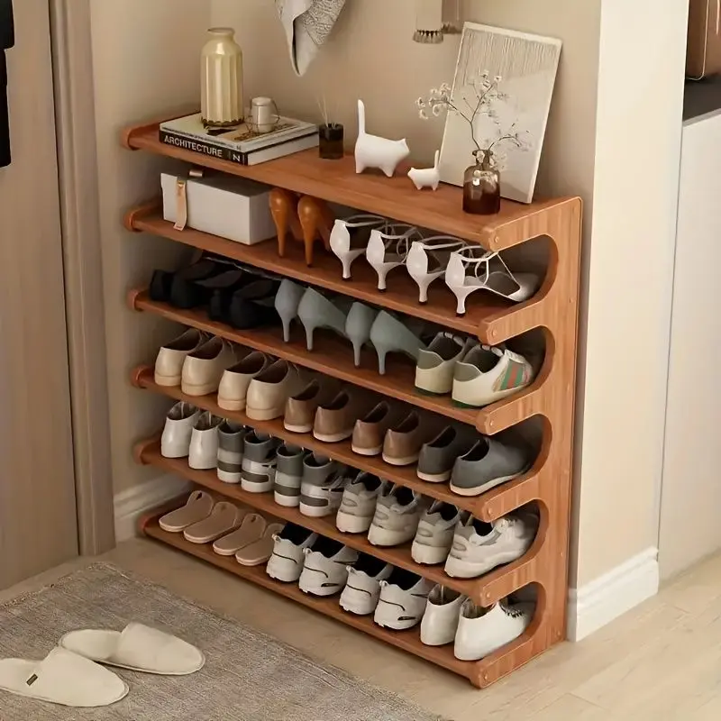 5/6-Layer Wood Grain Cubic Shoe Rack Organizer, Self-Supporting Shelf-Stable Storage, Multi-Layer Independent Holder, Easy-Assembled Space-Saving Home Organizer with Assembly Required